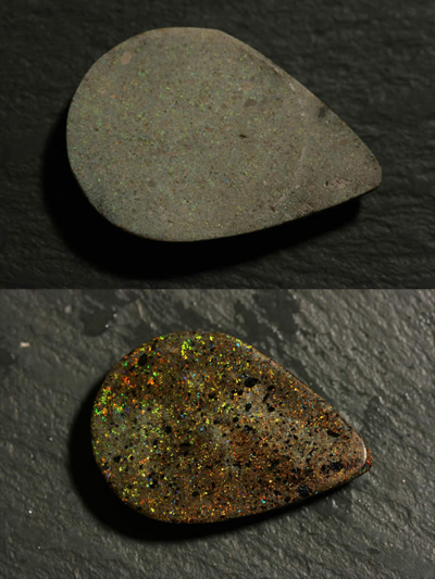Opal aus Andamooka, Schwarzfärbung Gefärbter Matrixopal