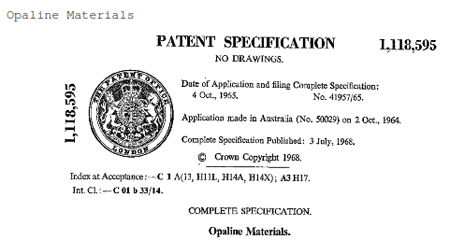 Edelopal - Patent zur Herstellung von Opalsynthesen Opaline Materials - CSIRO